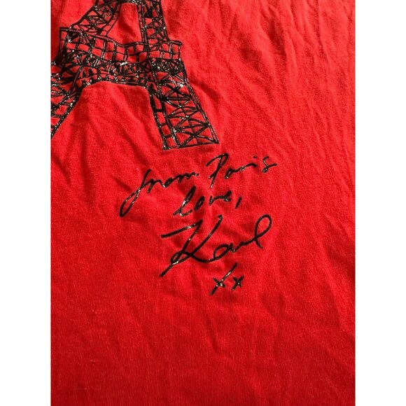 Karl lagerfield Red Graphic Tee With Eiffel Tower Design From Paris Love Karl M - Picture 10 of 10